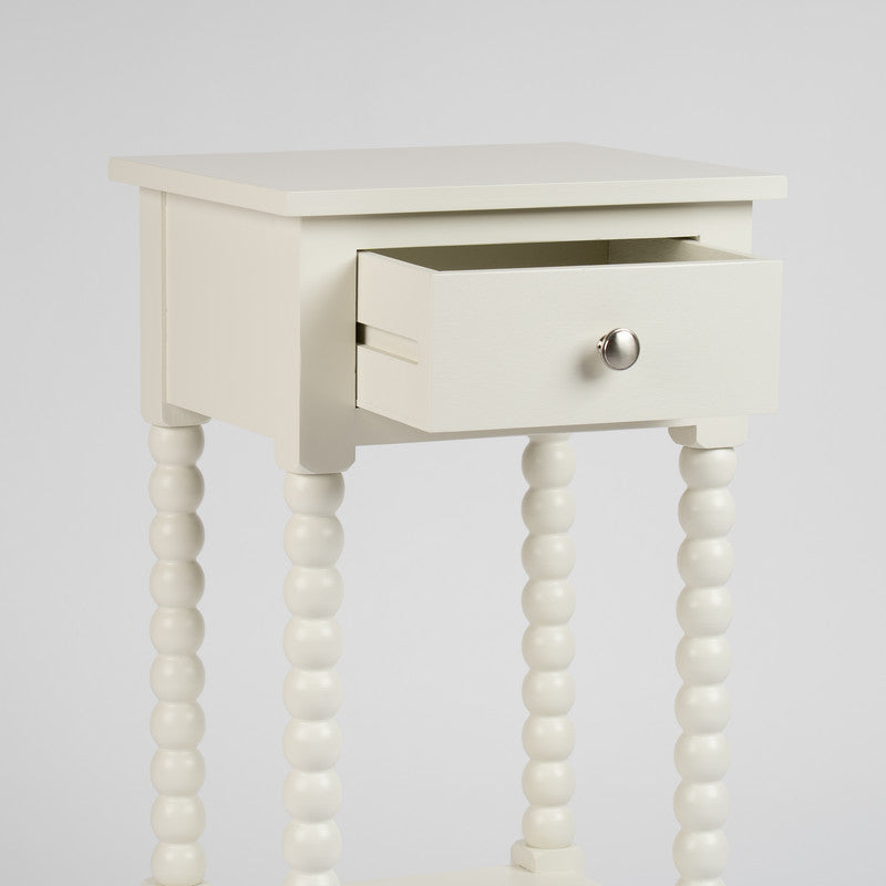 Ivory Bobbin Side Table with Drawer